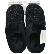 Wholesale - S-XL WOMEN BLK SHIMMER KNIT SLIPPER W/TIPPED FAUX COLLAR GOLD TOE C/P 18